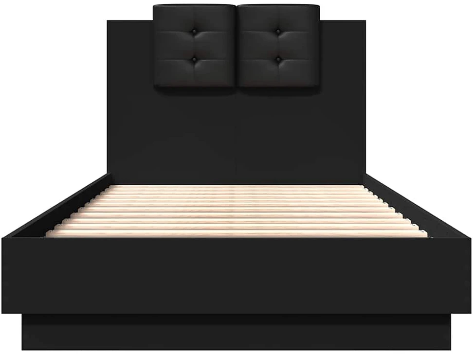 Lovos rėmas su galvūgaliu ir LED lemputėmis, juodas, 75x190cm