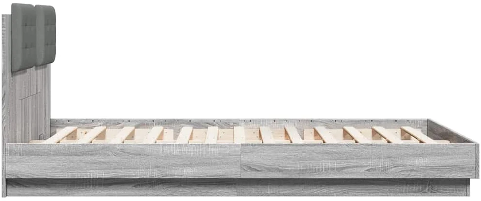 Lovos rėmas su galvūgaliu ir LED, pilkas ąžuolo, 150x200cm