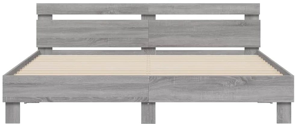 Lovos rėmas su galvūgaliu ir LED, pilkas ąžuolo, 160x200cm
