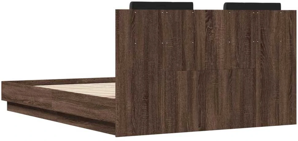 Lovos rėmas su galvūgaliu ir LED, rudas ąžuolo, 120x190cm