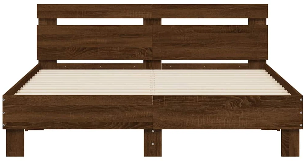 Lovos rėmas su galvūgaliu ir LED, rudas ąžuolo, 150x200cm