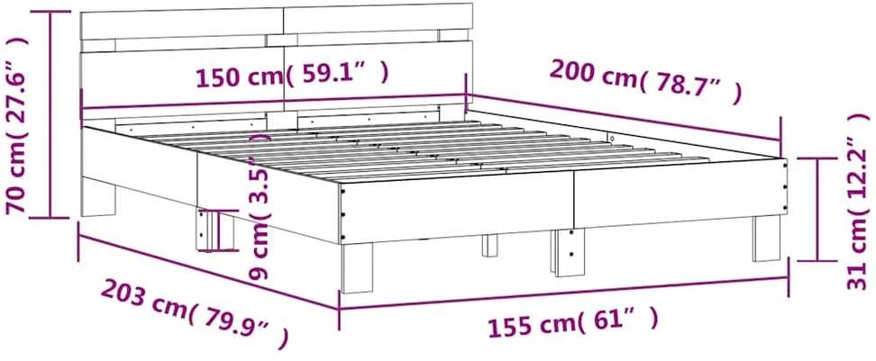 Lovos rėmas su galvūgaliu ir LED, rudas ąžuolo, 150x200cm