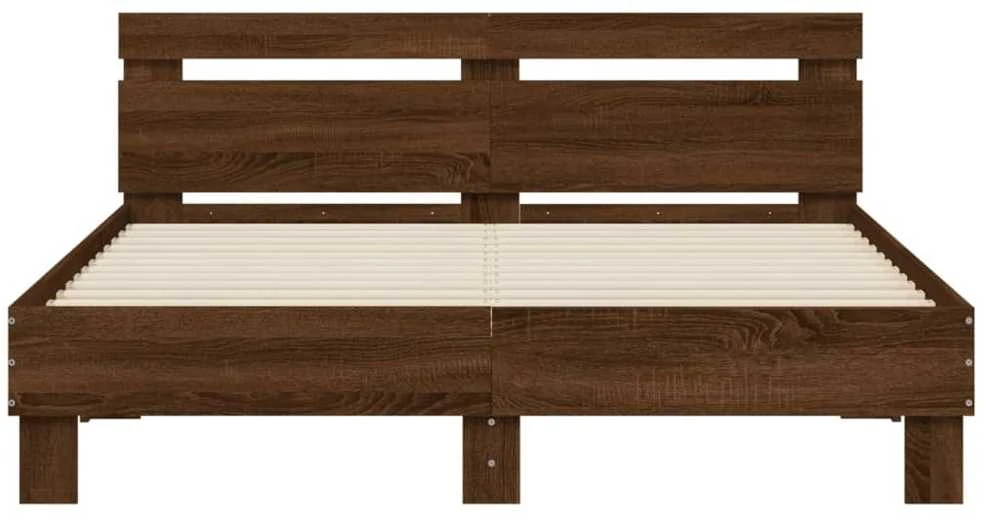 Lovos rėmas su galvūgaliu ir LED, rudas ąžuolo, 140x190cm