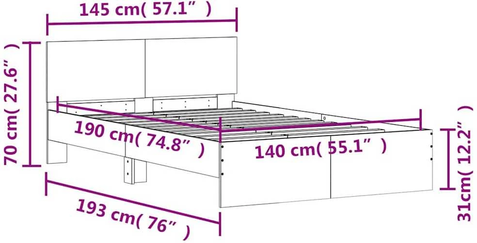 Lovos rėmas su galvūgaliu ir LED, rudas ąžuolo, 140x190cm
