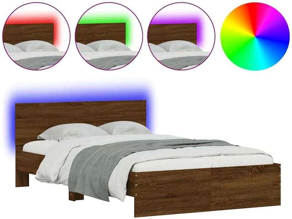 Lovos rėmas su galvūgaliu ir LED, rudas ąžuolo, 140x190cm