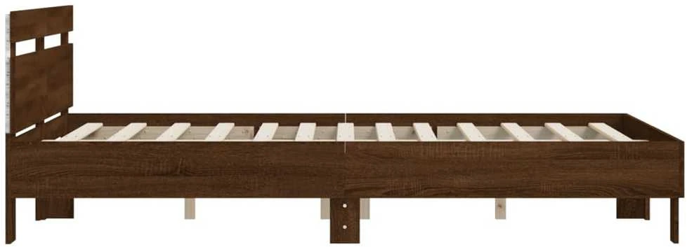 Lovos rėmas su galvūgaliu ir LED, rudas ąžuolo, 150x200cm