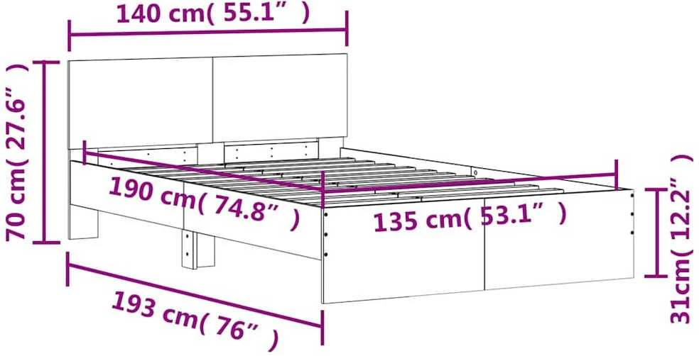 Lova Lovos rėmas su galvūgaliu ir LED, sonoma ąžuolo, 135x190cm