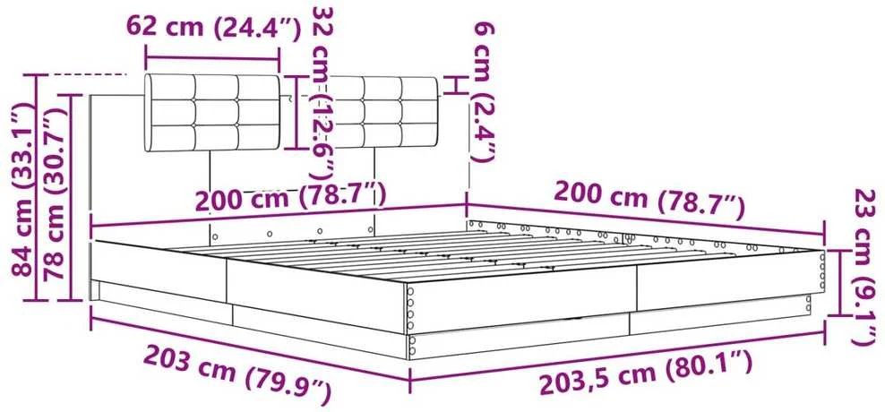 Lovos Rėmas su Galvūgaliu Juodas ąžuolas 200 x 200 cm