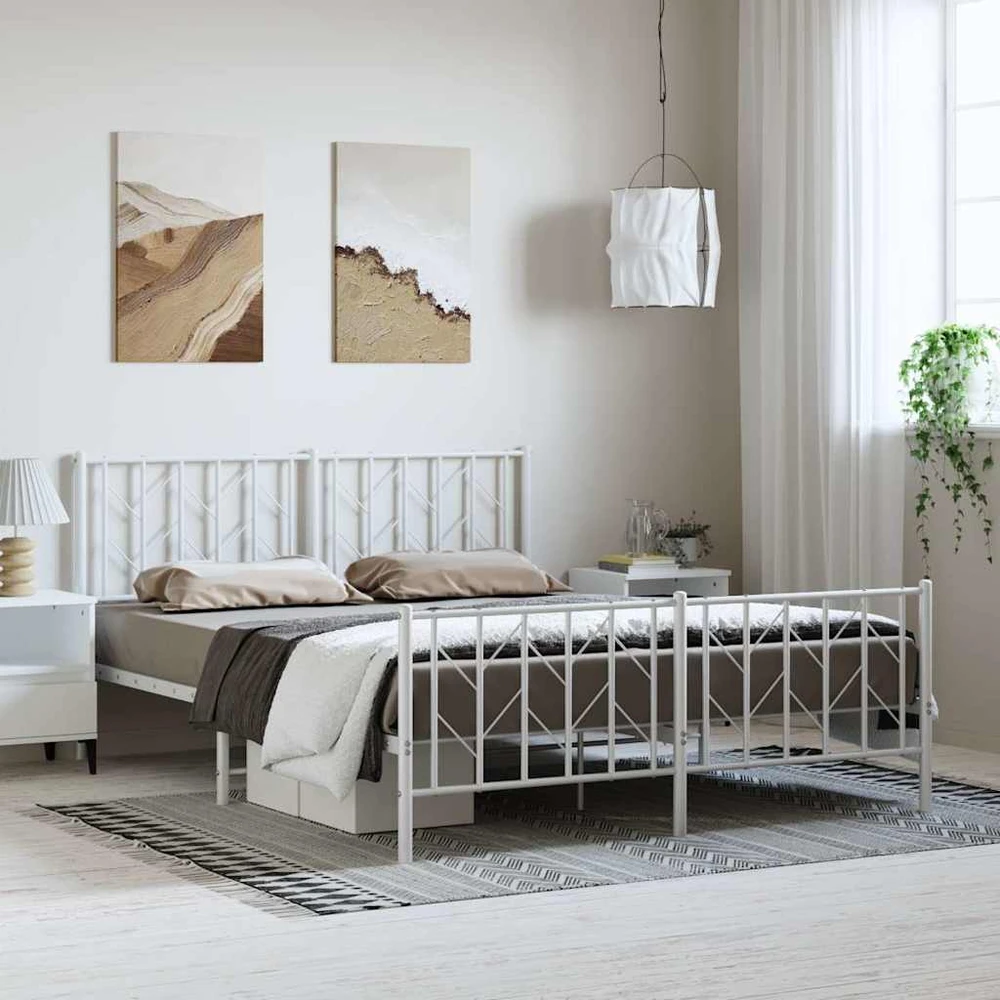 Lovos rėmas su galvūgaliu/kojūgaliu, baltas, 150x200cm, metalas