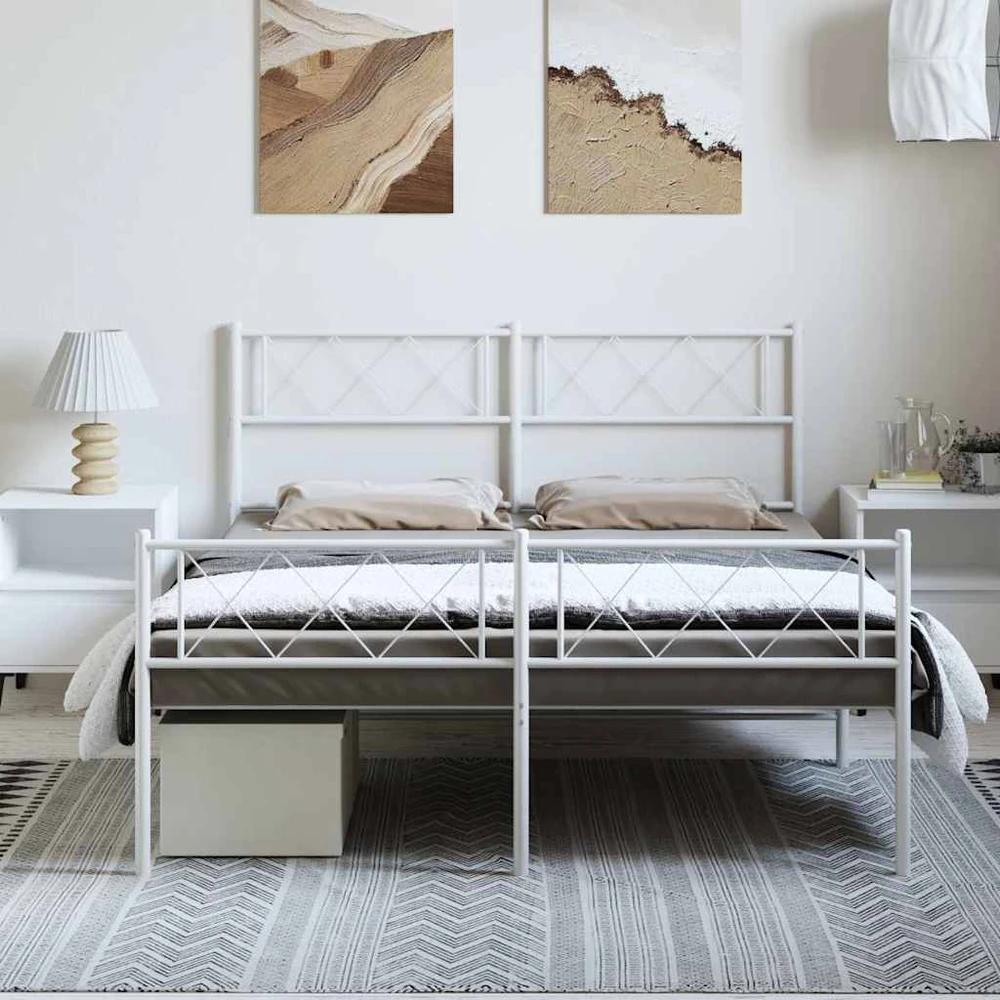 Lovos rėmas su galvūgaliu/kojūgaliu, baltas, 150x200cm, metalas