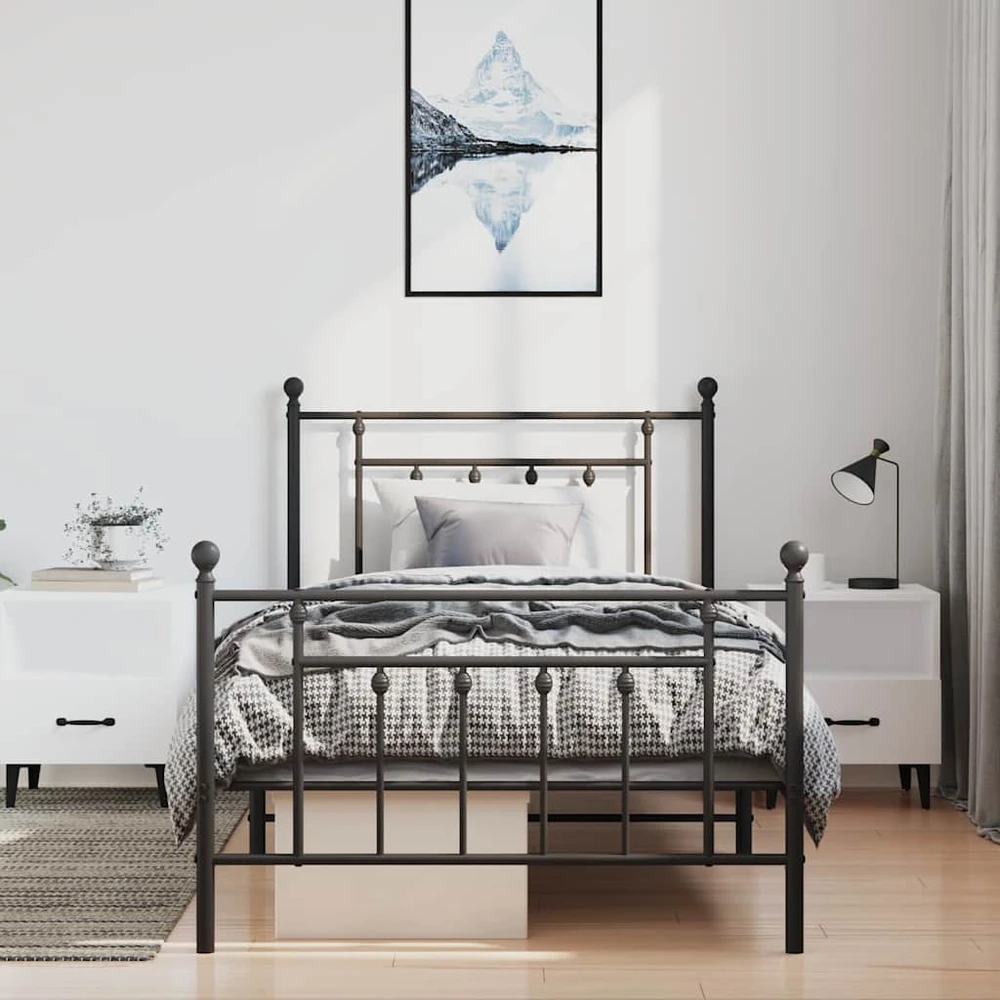 Lovos rėmas su galvūgaliu/kojūgaliu, juodas, 100x200cm, metalas