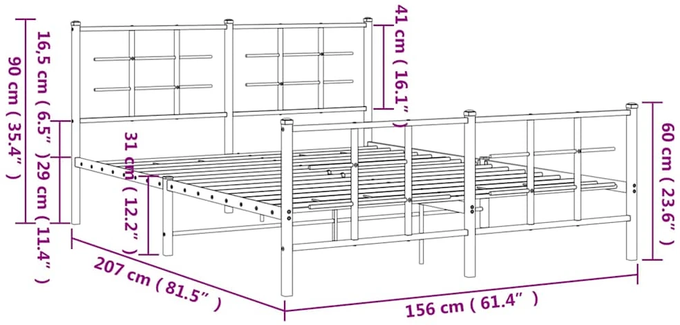 Lovos rėmas su galvūgaliu/kojūgaliu, juodas, 150x200cm, metalas