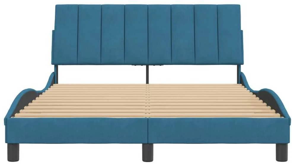 Lovos rėmas be čiužinio, Hanko, mėlynos spalvos, 140x200cm, aksomas