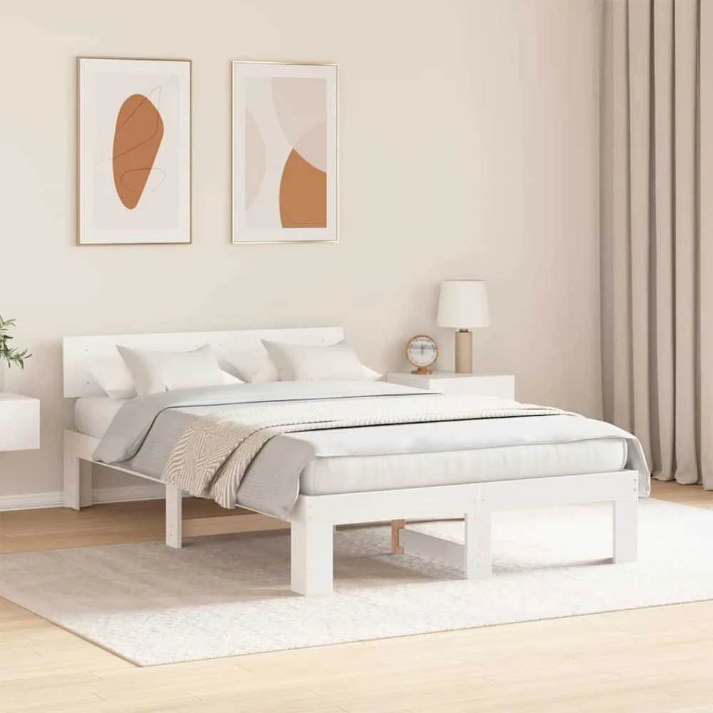 Lova Lovos rėmas Balta 120 x 200 cm Kietos pušies mediena