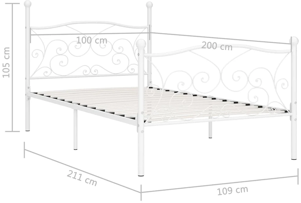 Lovos rėmas su grotelių pagrindu, baltas, 100x200cm, metalas