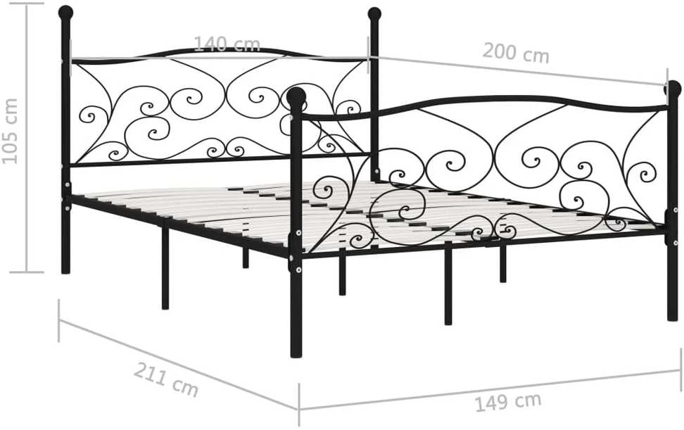 Lovos rėmas su grotelių pagrindu, juodas, 140x200cm, metalas