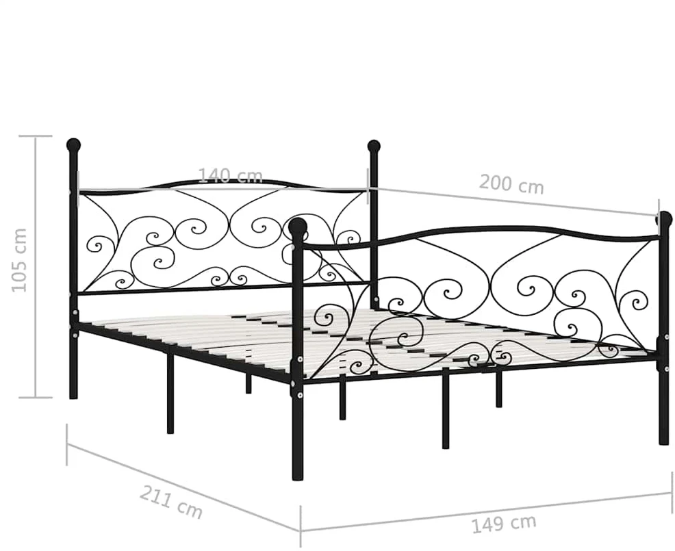 Lovos rėmas su grotelių pagrindu, juodas, 140x200cm, metalas