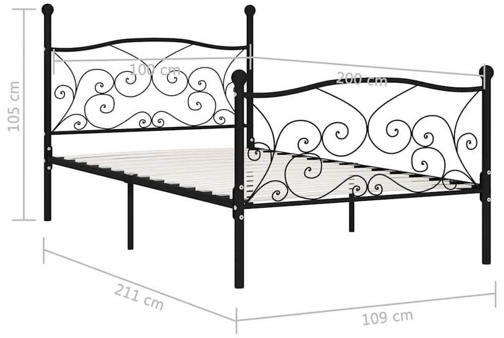 Lovos rėmas su grotelių pagrindu, juodas, 100x200cm, metalas