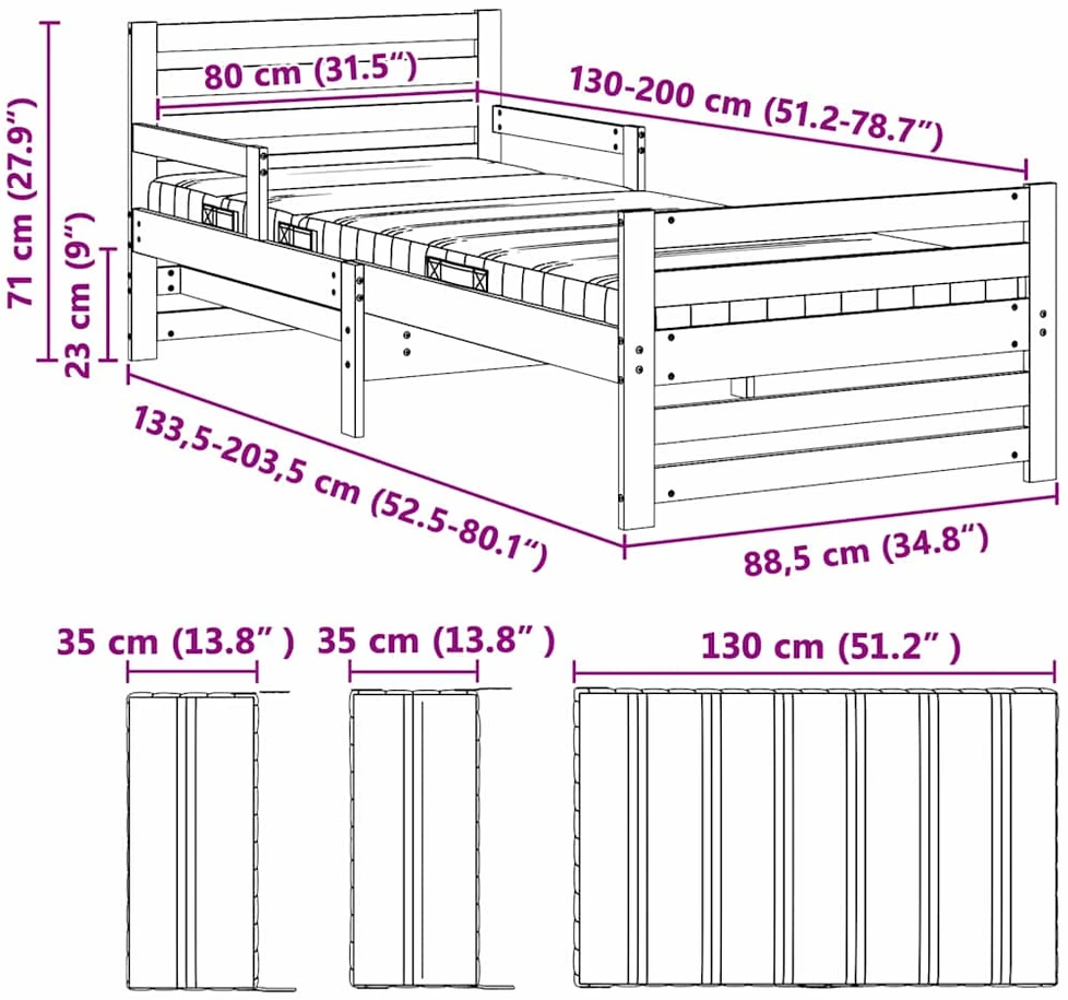 Lova Lovos rėmas su išsiplėčiančiu čiužiniu Balta 80 x 200 cm