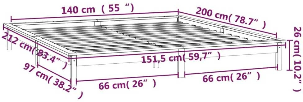 Lovos rėmas su LED, 140x200cm, medienos masyvas