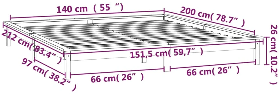Lovos rėmas su LED, 140x200cm, medienos masyvas