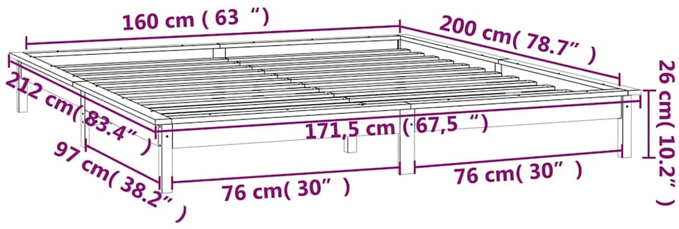 Lovos rėmas su LED, 160x200cm, medienos masyvas