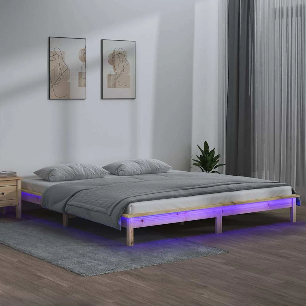 Lovos rėmas su LED, 160x200cm, medienos masyvas