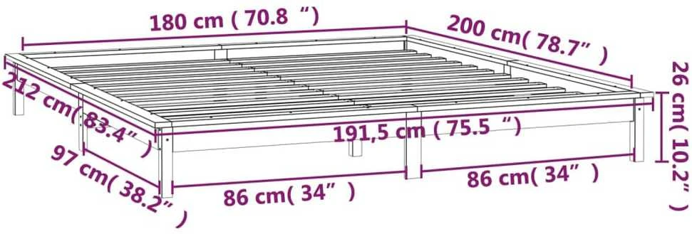 Lovos rėmas su LED, 180x200cm, medienos masyvas, itin didelis