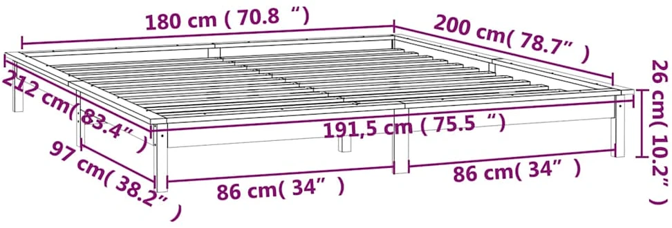 Lovos rėmas su LED, 180x200cm, medienos masyvas, itin didelis