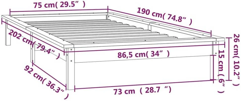 Lovos rėmas su LED, 75x190cm, medienos masyvas, vienvietis