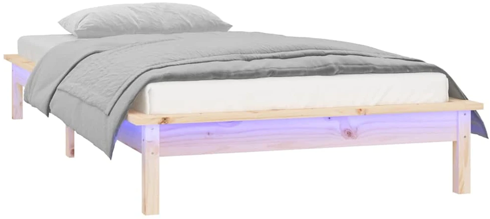 Lovos rėmas su LED, 75x190cm, medienos masyvas, vienvietis