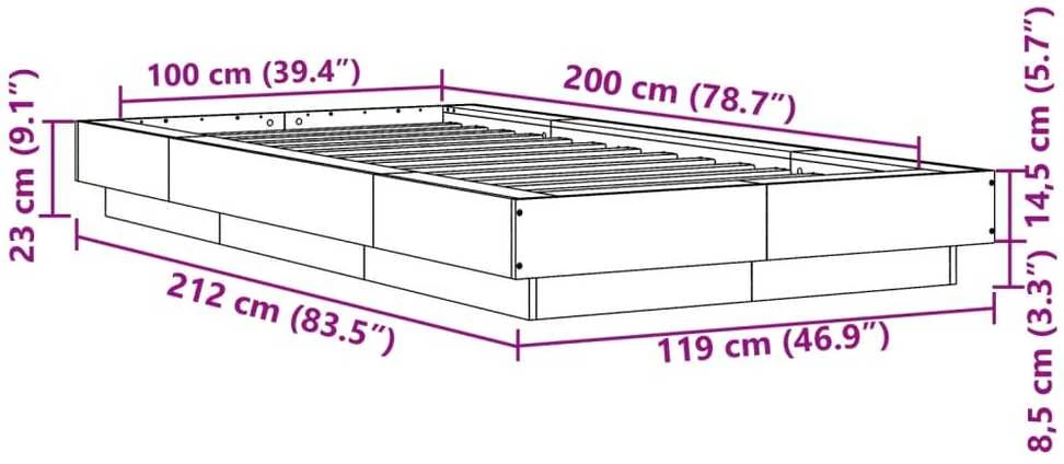 Lovos rėmas su LED, ąžuolo, 100x200cm, apdirbta mediena