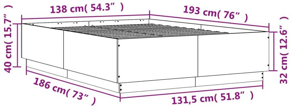 Lova Lovos rėmas su LED, ąžuolo, 135x190cm, apdirbta mediena