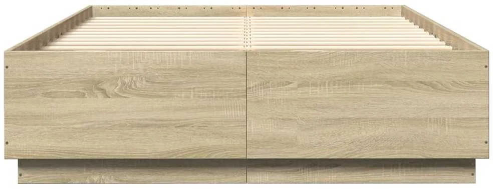 Lovos rėmas su LED, ąžuolo, 160x200cm, apdirbta mediena