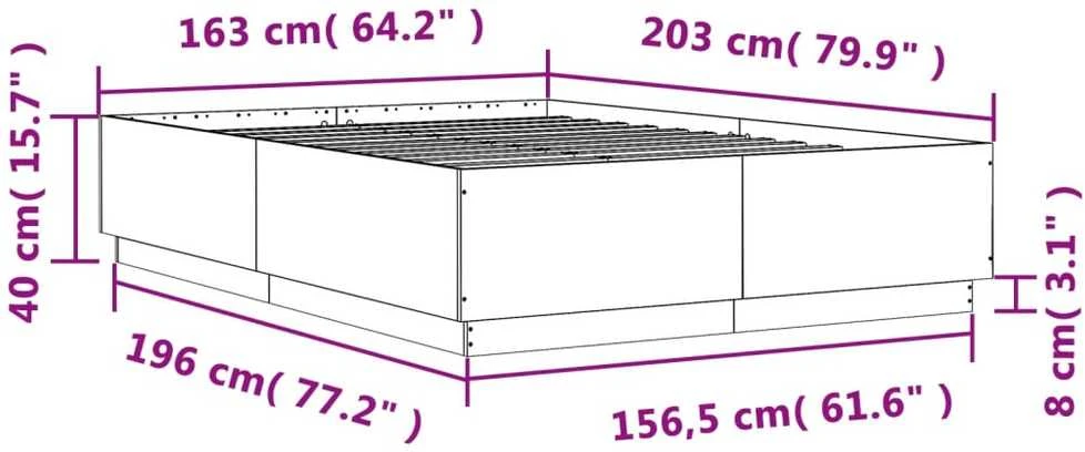 Lovos rėmas su LED, ąžuolo, 160x200cm, apdirbta mediena