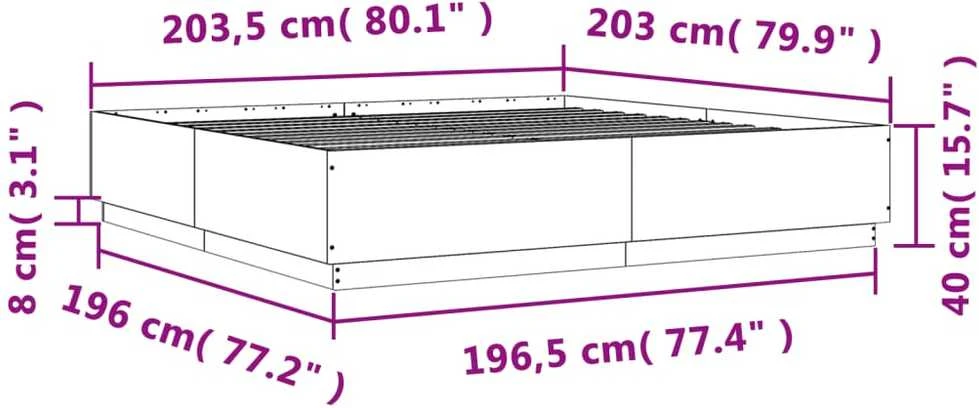 Lovos rėmas su LED, ąžuolo, 200x200cm, apdirbta mediena