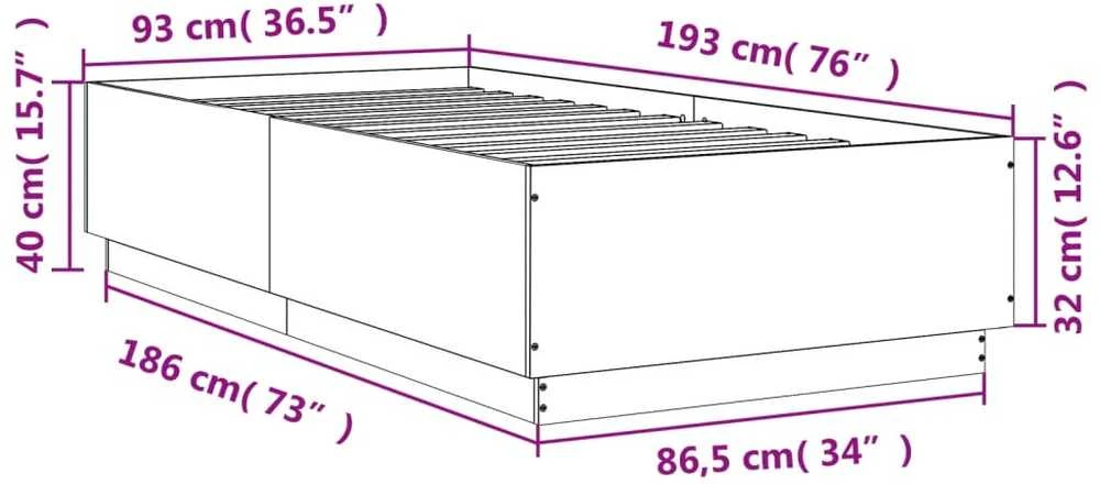 Lovos rėmas su LED, ąžuolo, 90x190cm, apdirbta mediena