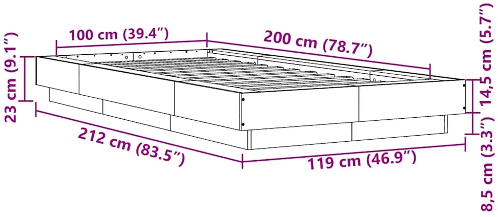 Lovos rėmas su LED, baltas, 100x200cm, apdirbta mediena