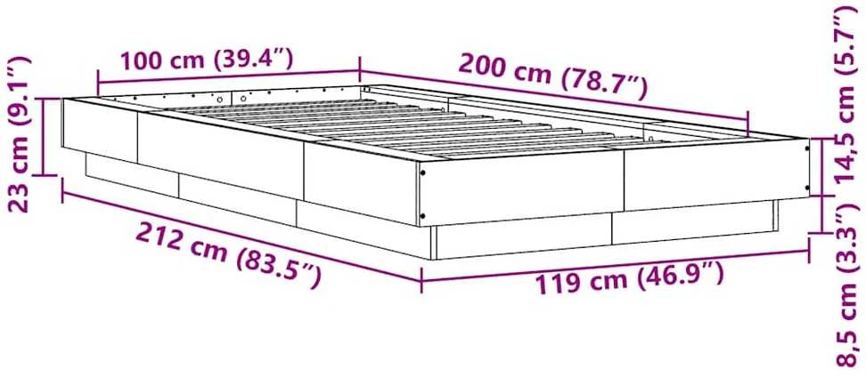 Lovos rėmas su LED, baltas, 100x200cm, apdirbta mediena
