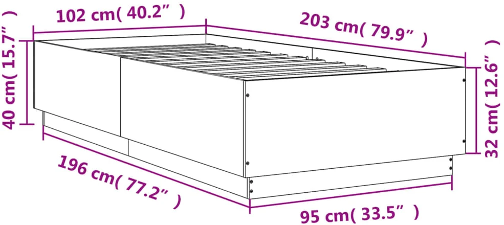 Lovos rėmas su LED, baltas, 100x200cm, apdirbta mediena