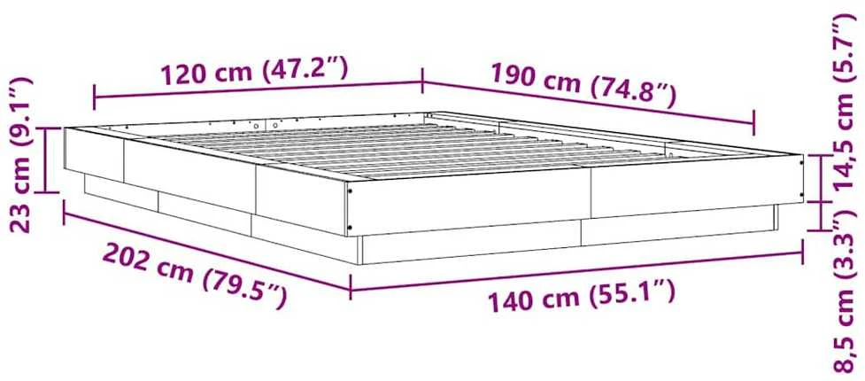 Lovos rėmas su LED, baltas, 120x190cm, apdirbta mediena