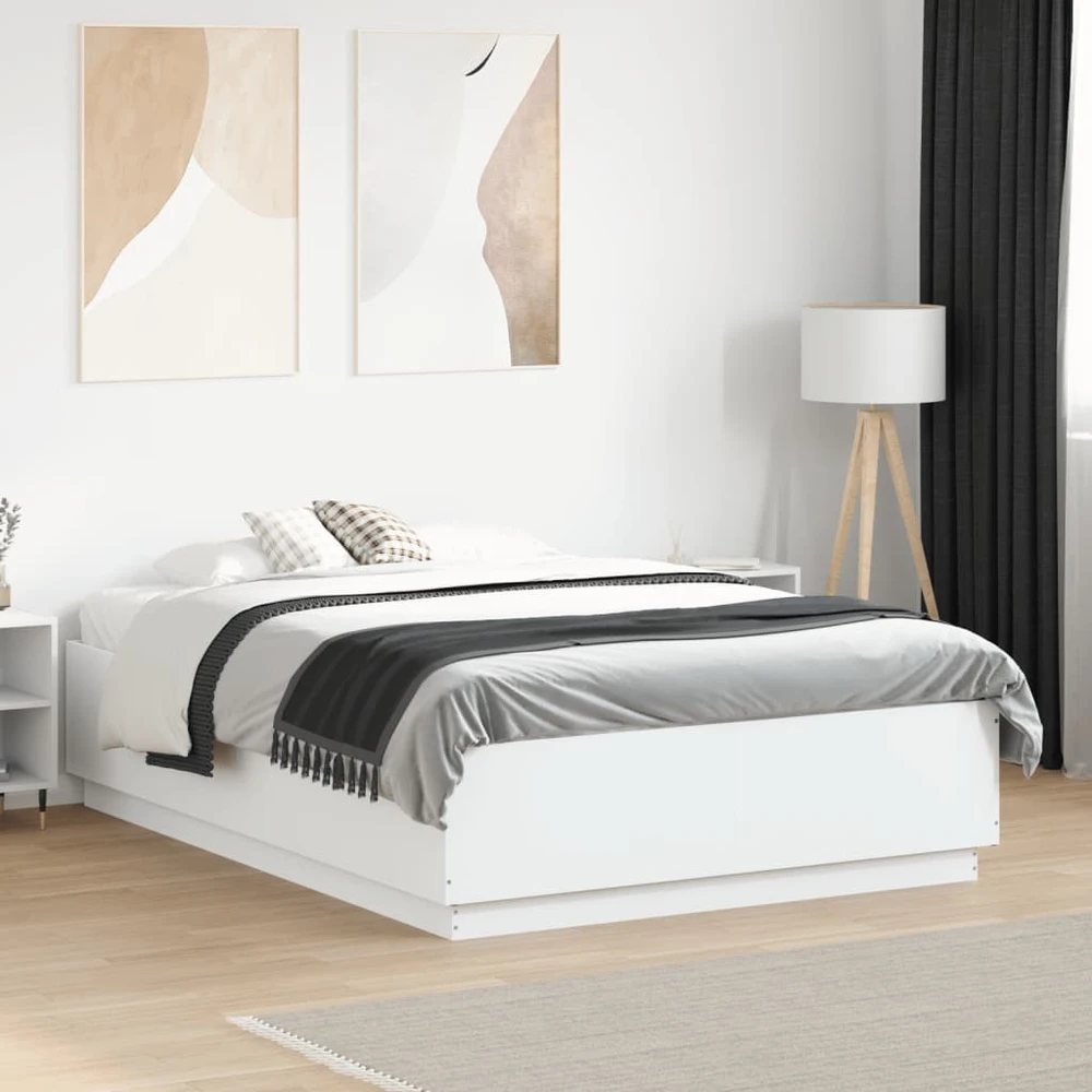 Lova Lovos rėmas su LED, baltas, 135x190cm, apdirbta mediena