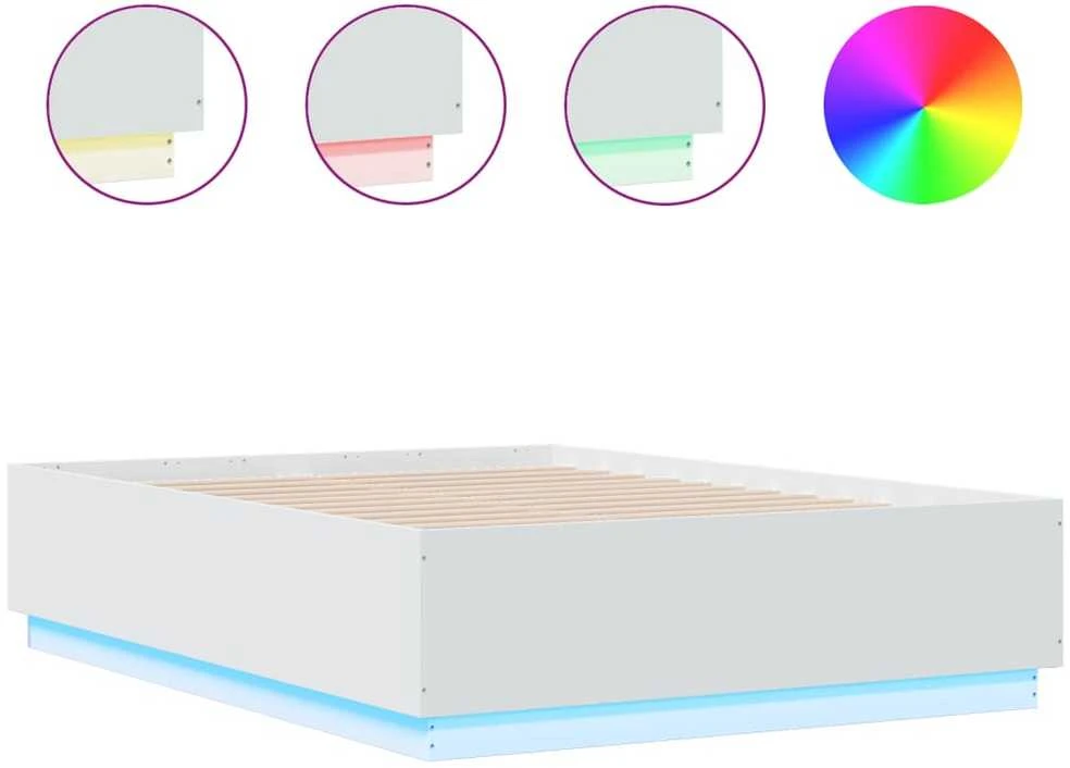 Lova Lovos rėmas su LED, baltas, 135x190cm, apdirbta mediena