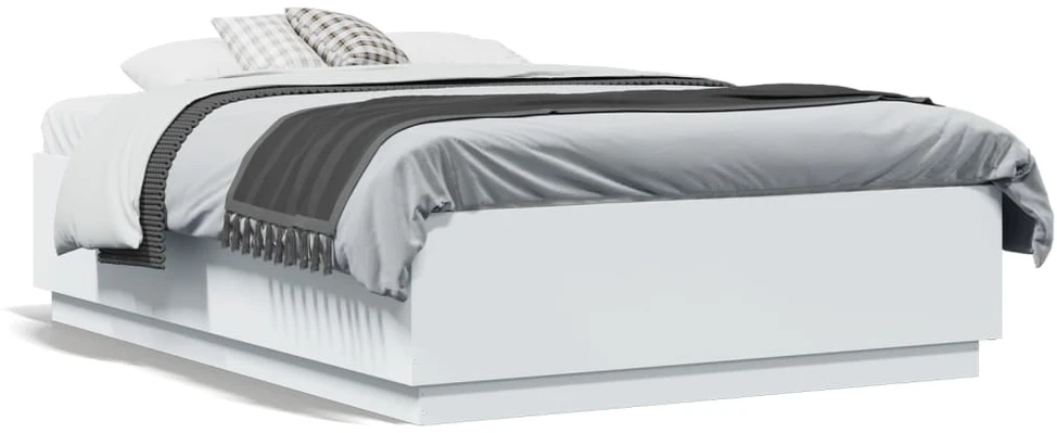 Lova Lovos rėmas su LED, baltas, 135x190cm, apdirbta mediena