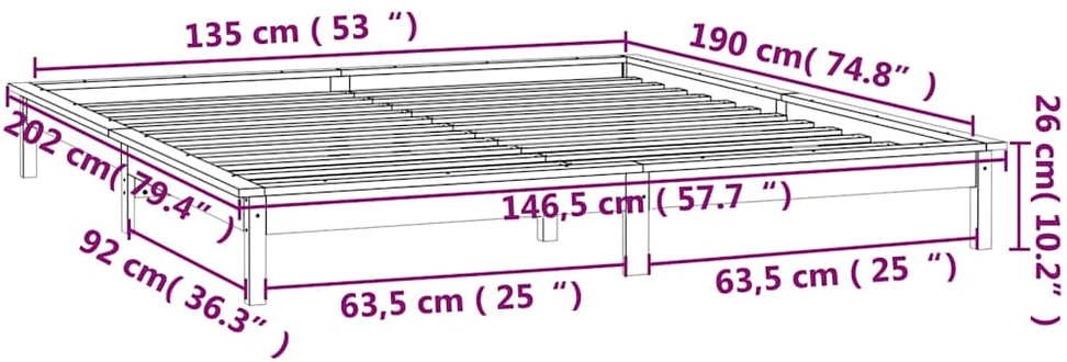 Lova Lovos rėmas su LED, baltas, 135x190cm, mediena, dvivietis
