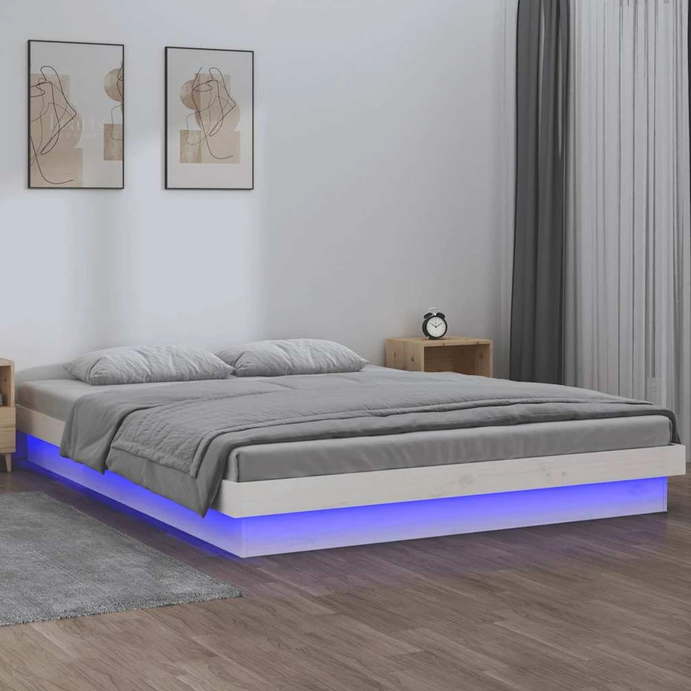 Lova Lovos rėmas su LED, baltas, 135x190cm, mediena, dvivietis