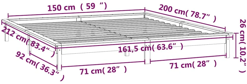 Lovos rėmas su LED, baltas, 150x200cm, mediena, didelis