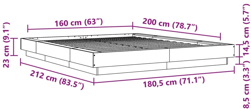 Lovos rėmas su LED, baltas, 160x200cm, apdirbta mediena