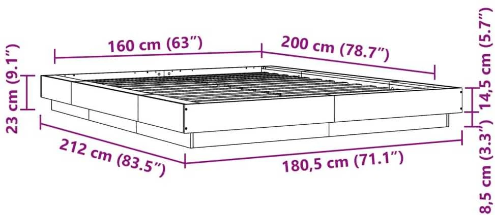 Lovos rėmas su LED, baltas, 160x200cm, apdirbta mediena