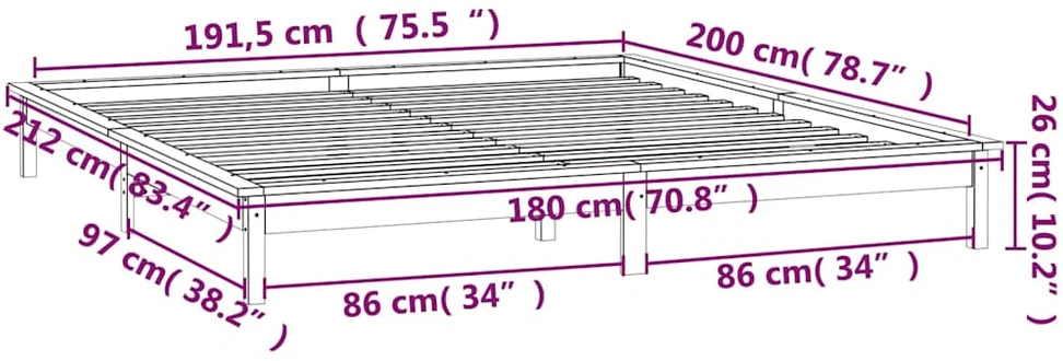 Lovos rėmas su LED, baltas, 180x200cm, mediena, itin didelis